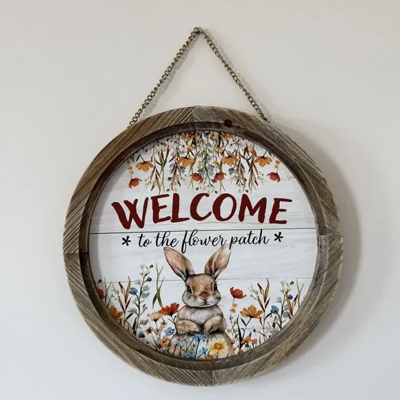 Welcome to the Flower Patch Round Hanging Sign Spring and Easter Decor - Picture 1 of 5